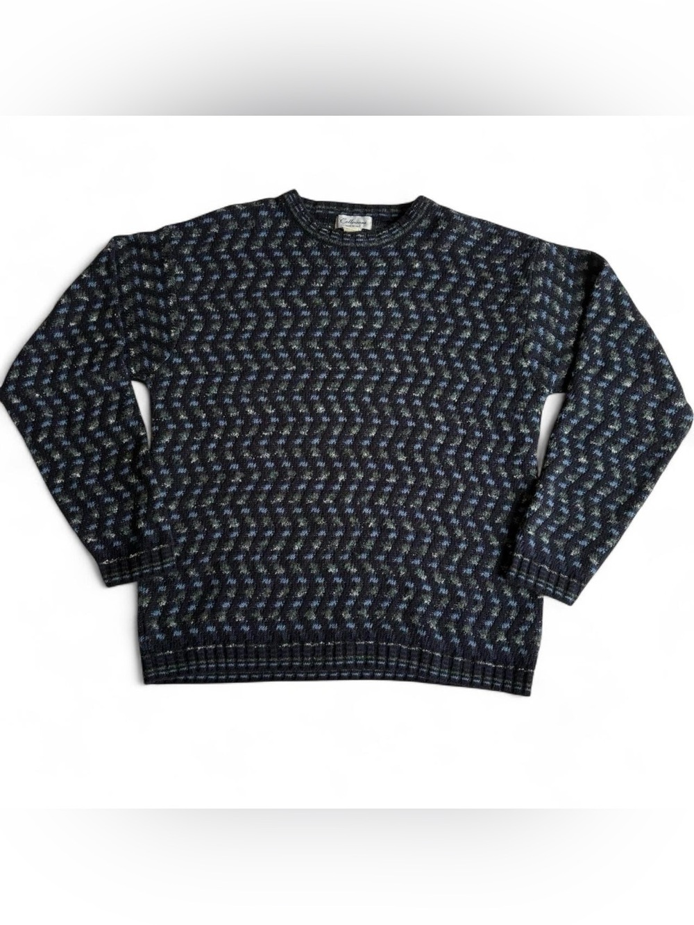 Vintage Made in Italy Collexioni Navy Patterned Chunky Cozy Knit Sweater Size L